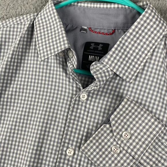 Under Armour Gray Gingham Check Long Sleeve Button Shirt Women’s Medium - Picture 4 of 9